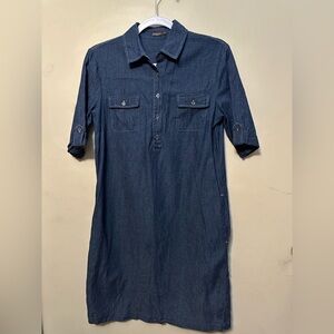 J. McLaughlin Lawerence Denim Chambray 3/4 Sleeve Pullover Shirt Dress Pockets S
